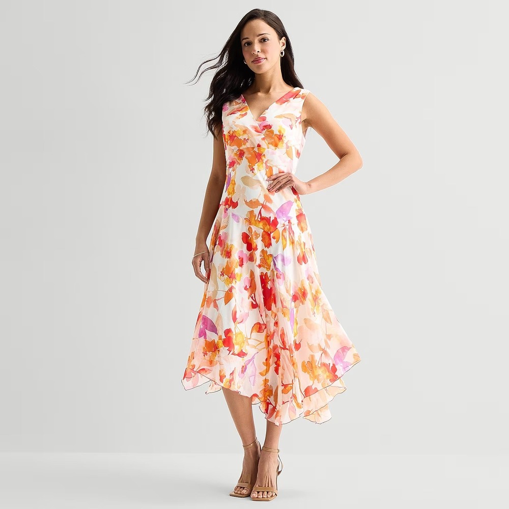 MSRP $79 Rabbit Rabbit Rabbit Womens 14 Coral Floral Midi Sleeveless Dress